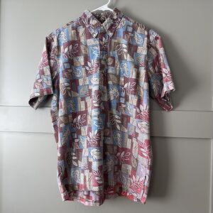 Vintage Reyn Spooner Shirt Mens Medium Hawaiian Leaf Print Aloha 90s Geometric
